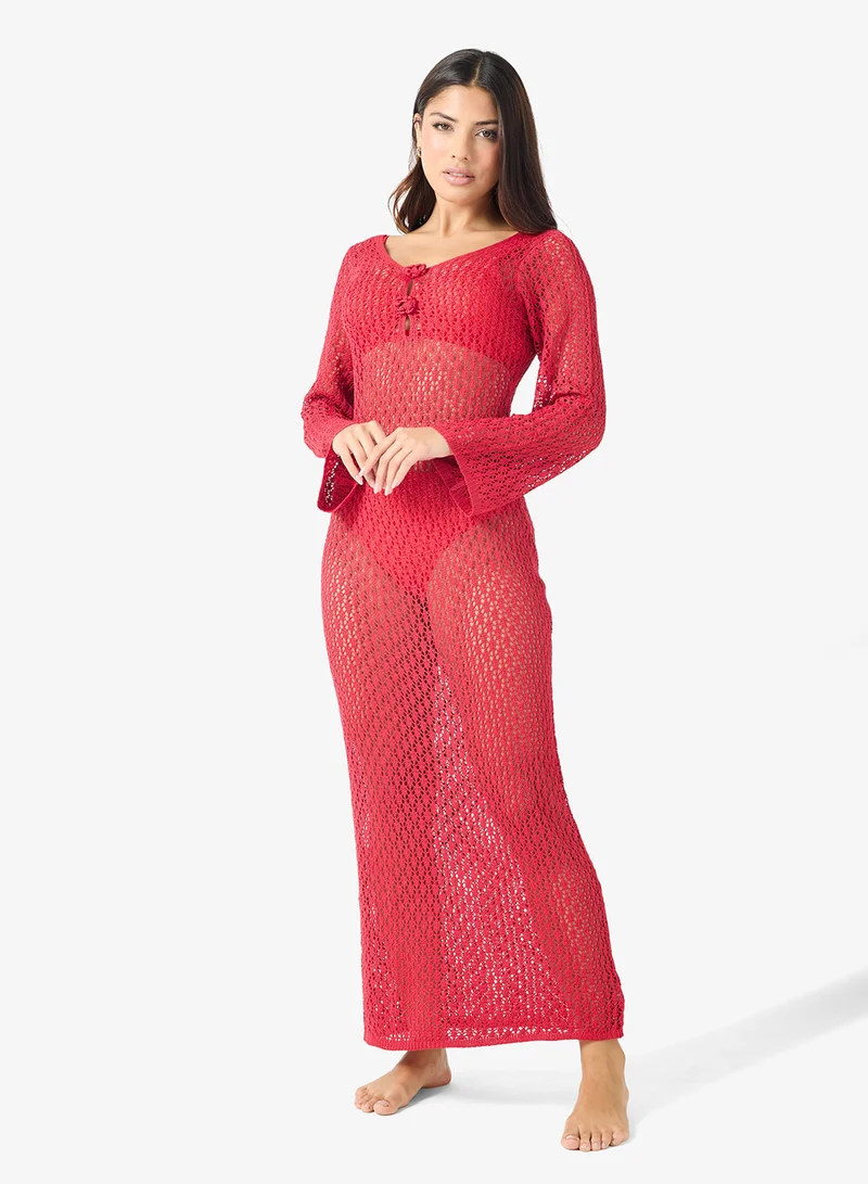 Ginger Crochet Plunge Neck Beach Dress